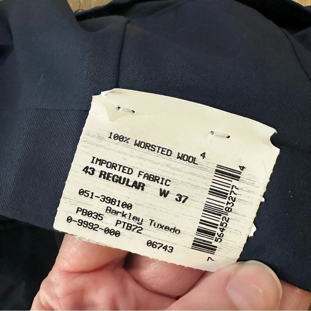 Barkley Tuxedo Men’s Navy Blue 100% Worsted Wool Dress Pants Size 43R 37W NWT